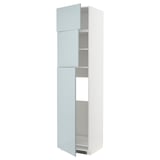 Modern kitchen cabinet, white with light blue high-gloss doors.