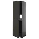 Modern black kitchen cabinet with sleek, high gloss finish and minimalist design.