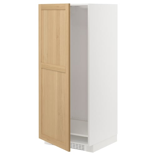 METOD kitchen unit, white & oak, tall fridge cabinet, 2 doors, classic style.