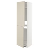 METOD kitchen cabinet in beige, slim design with open doors revealing shelves.