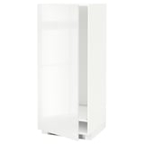A white METOD high cabinet with a glossy finish, featuring an adjustable shelf and reversible door.