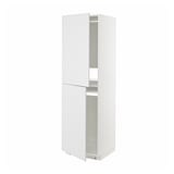 A tall, white ikea METOD kitchen cabinet with two doors and metal shelves, minimalist and modern for organized storage.