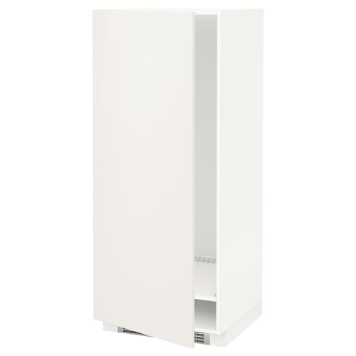 Modern white cabinet with single door and adjustable shelf.
