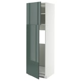 Ikea METOD kitchen unit, grey-green, high-gloss, tall, rectangular shape with open shelves.