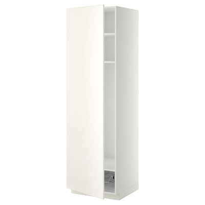 A white METOD tall kitchen cabinet. It is sleek and modern with a smooth finish and two adjustable shelves inside.