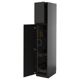 METOD kitchen cabinet, matte black, slim design with open door, modern style.