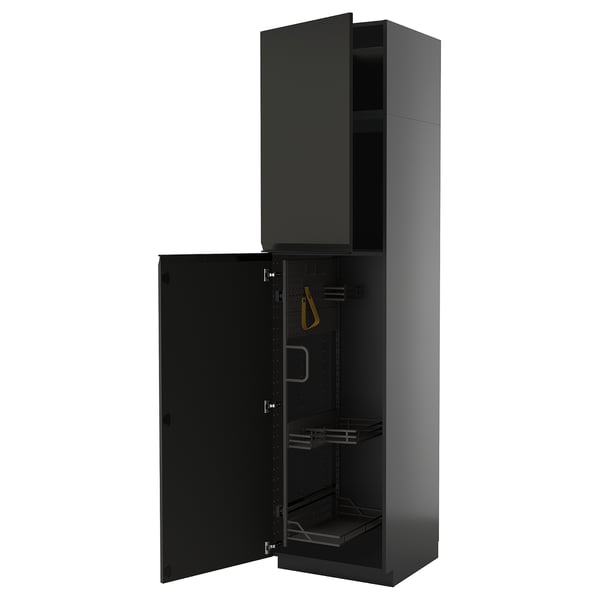 Black METOD kitchen cabinet with pull-out shelves, modern design.