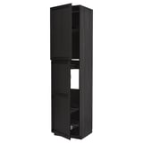 Black tall METOD cabinet with open doors, wooden finish.