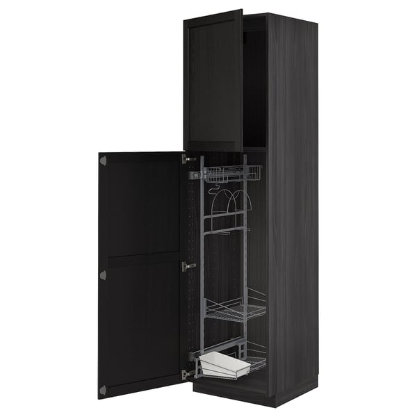 Black METOD kitchen cabinet with pull-out organizers.