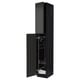 A black METOD tall kitchen cabinet with open doors, revealing internal storage.