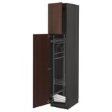 METOD kitchen cabinet, dark brown, wood, tall with pull-out shelves.