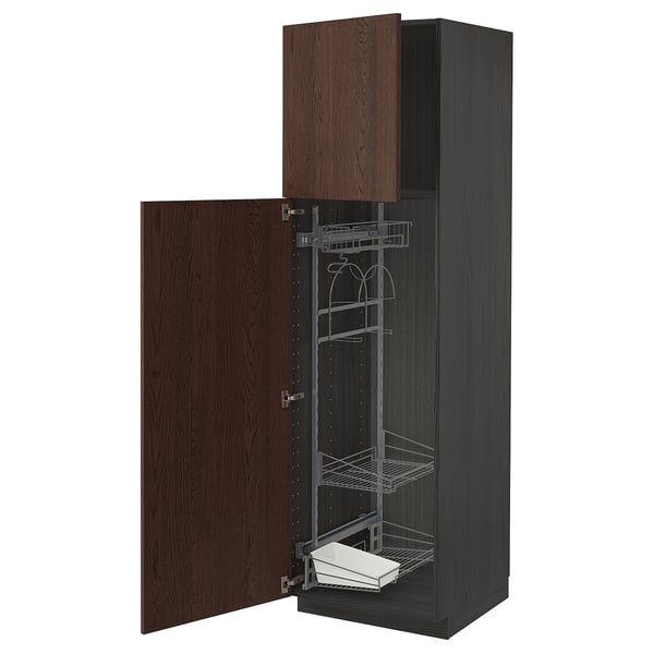 METOD kitchen cabinet in dark brown with pull-out shelves.