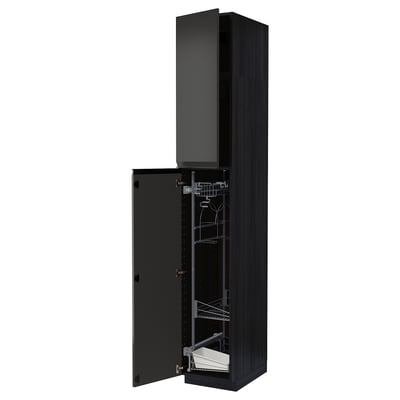 Black METOD kitchen cabinet with pull-out organizers.