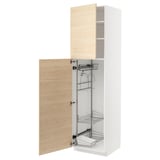 METOD light ash cabinet, white, wooden, tall with pull-out organizer.