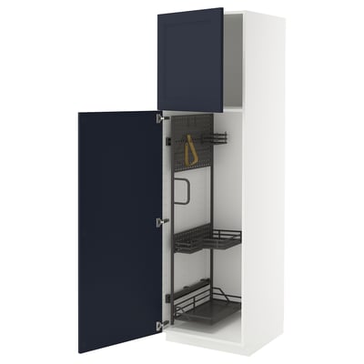 METOD kitchen cabinet, blue, steel hinges, pull-out organizers, white frame, 3 shelves, 25-year guarantee.