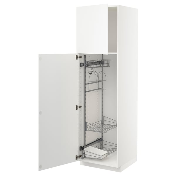 A white METOD kitchen cabinet from IKEA with pull-out organizers inside.
