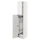 White METOD kitchen cabinet with pull-out organizers, steel interior, and snap-on hinges.