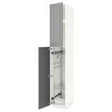 METOD kitchen cabinet shown in grey with shelves, doors open.