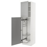 White METOD kitchen cabinet with grey door, pull-out shelves, and bevelled edges.