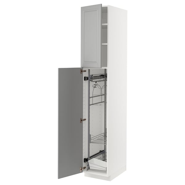 METOD kitchen cabinet, white, tall, organized, pull-out shelves.