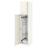 IKEA METOD off-white tall cabinet with wire shelves.