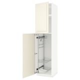 METOD kitchen cabinet in off-white with pull-out organizers, beveled edges, and nickel-plated hinges.