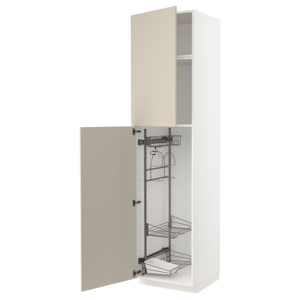 METOD kitchen cabinet in beige with pull-out organizers.