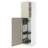 White METOD cabinet, beige door, metal organizers.
