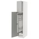 A white METOD kitchen cabinet with grey shelves. Its tall and rectangular, featuring modern clean design.