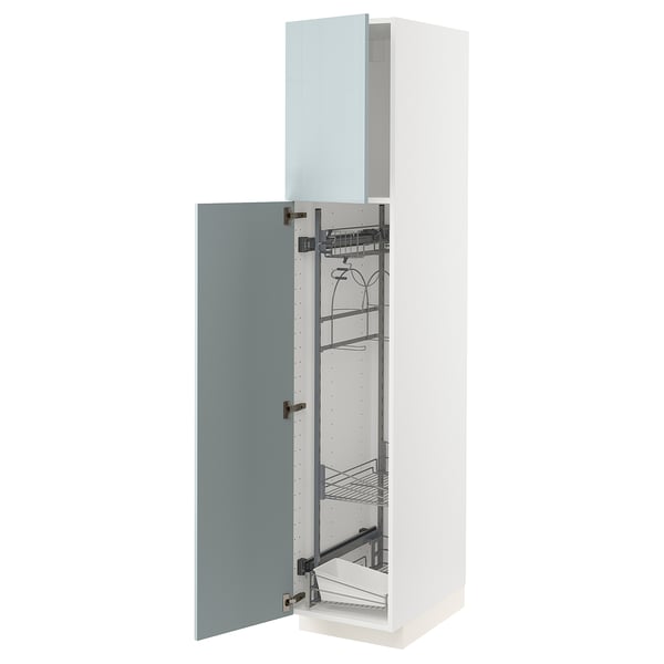 METOD kitchen cabinet in gray-blue with pull-out organizers.