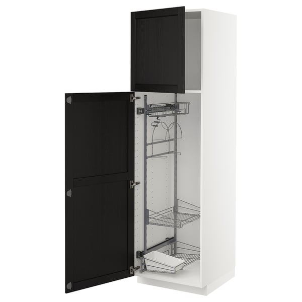 METOD kitchen cabinet, white with black stained lerhyttan door, wooden material, tall, pull-out organizer.