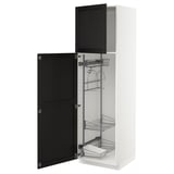 METOD kitchen cabinet, white with black stained lerhyttan door, wooden material, tall, pull-out organizer.