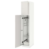 METOD kitchen cabinet in white with grey high gloss door, featuring pull-out organizers and sturdy frame.