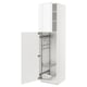 White METOD kitchen cabinet with pull-out organizers and glass door.