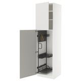 White METOD kitchen cabinet, gray interior, pull-out shelves.