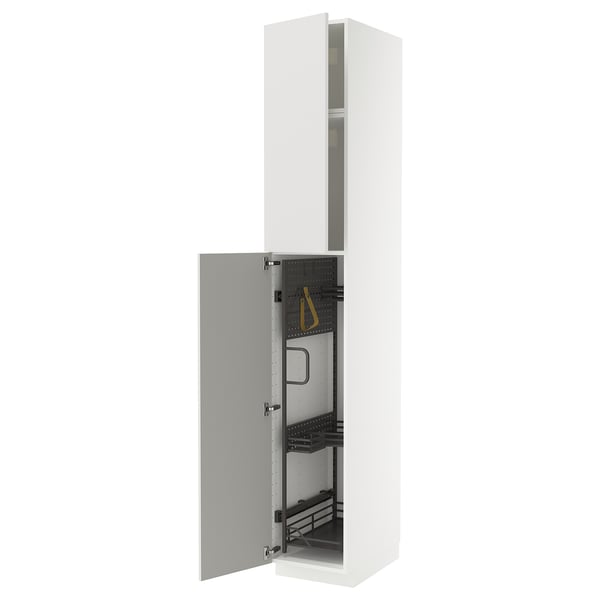 METOD kitchen cabinet, white, glossy gray door, modern design, sturdy, high cabinet.