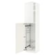 White METOD cabinet with pull-out shelves, modern high-gloss design.