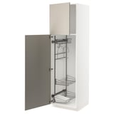 METOD white kitchen cabinet, beige door, wire shelves.