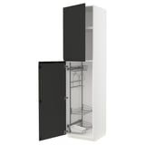 Open black and white METOD kitchen cabinet. Modern, graphic design with pull-out organizers.
