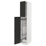 METOD kitchen cabinet in white & matte black. Tall unit with pull-out shelf organizer, left side door.