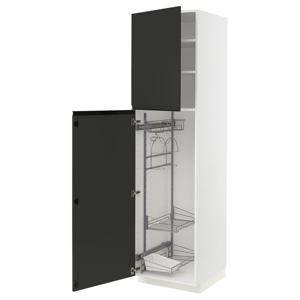 METOD kitchen cabinet, matte black doors, pull-out organizers.
