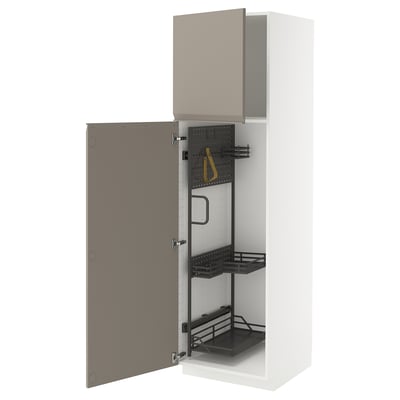 METOD cabinet in white with gray-beige doors, metal organizers, 25-year guarantee.