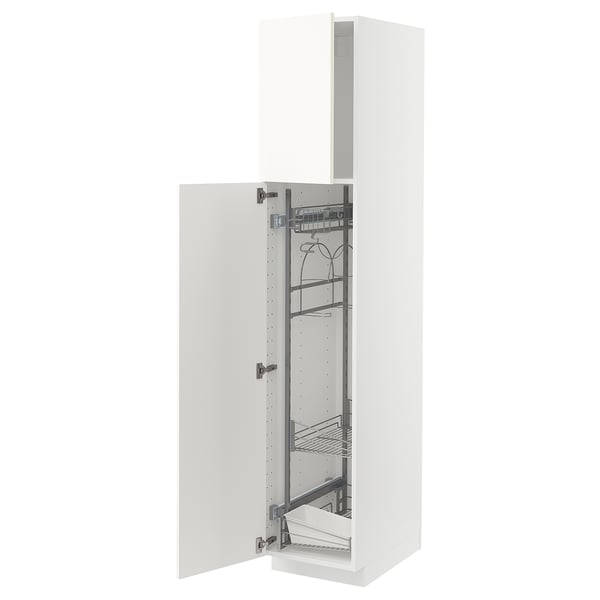 White METOD kitchen cabinet, tall with pull-out organizers.