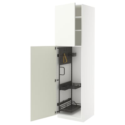White METOD cabinet with open door, steel organizers, clean design.
