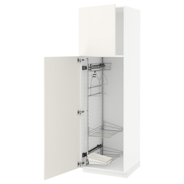 White METOD tall cabinet with pull-out organizers.