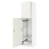 White METOD cabinet, open, metal shelves, smooth design.