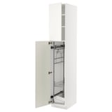 White METOD kitchen cabinet with pull-out organizers and steel shelves.