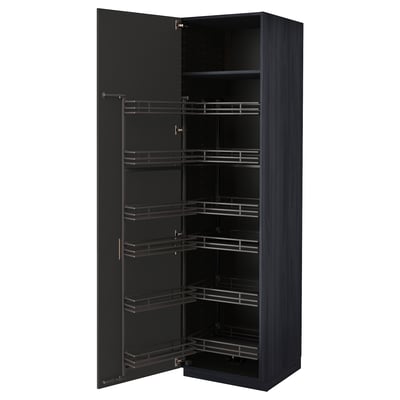 Black METOD kitchen cabinet with multiple pull-out shelves.