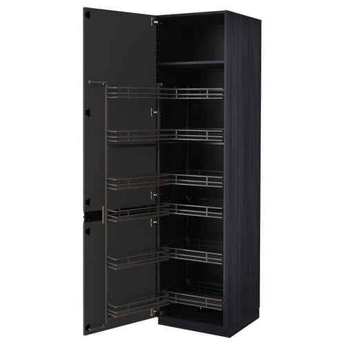 Modern black METOD kitchen cabinet with pull-out shelves.