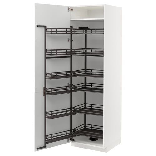 White METOD kitchen cabinet with pull-out shelves.